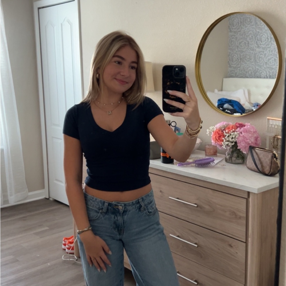 Hollister Navy Blue V-Neck Top